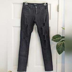 Black Distressed Mid-Rise Skinny Jeans